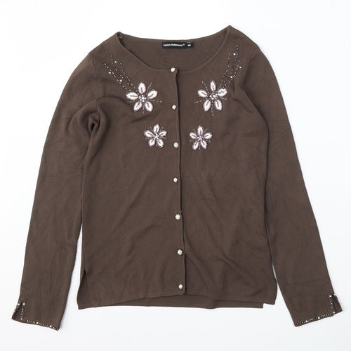 Sarah Dunnway Womens Brown Round Neck  Viscose Cardigan Jumper Size M