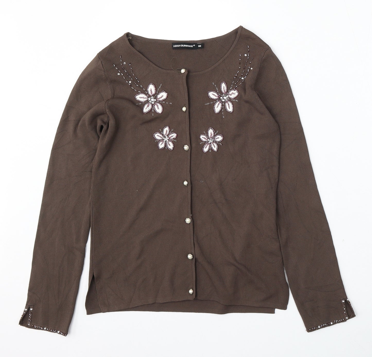 Sarah Dunnway Womens Brown Round Neck  Viscose Cardigan Jumper Size M