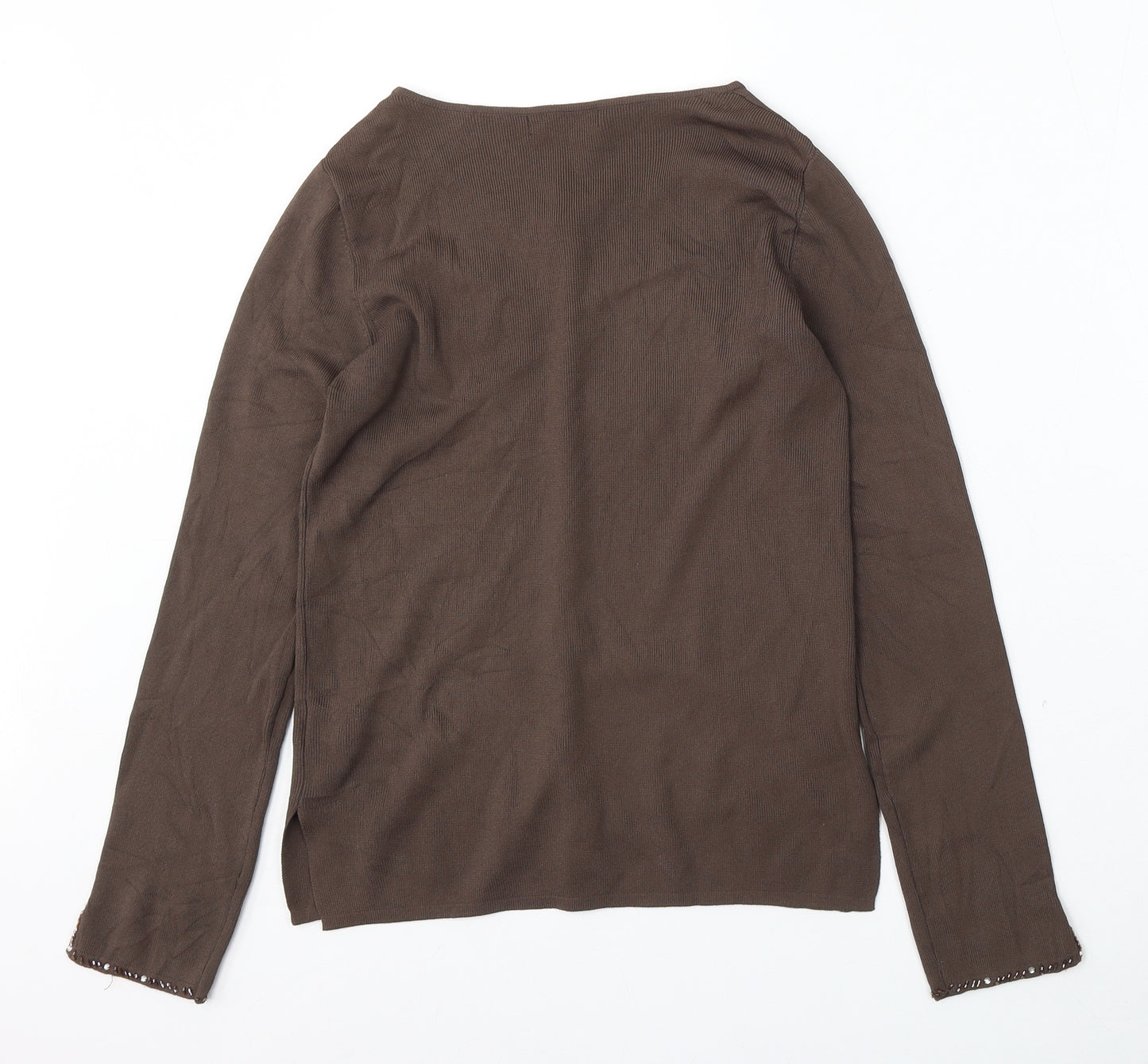 Sarah Dunnway Womens Brown Round Neck  Viscose Cardigan Jumper Size M