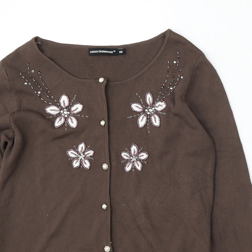 Sarah Dunnway Womens Brown Round Neck  Viscose Cardigan Jumper Size M