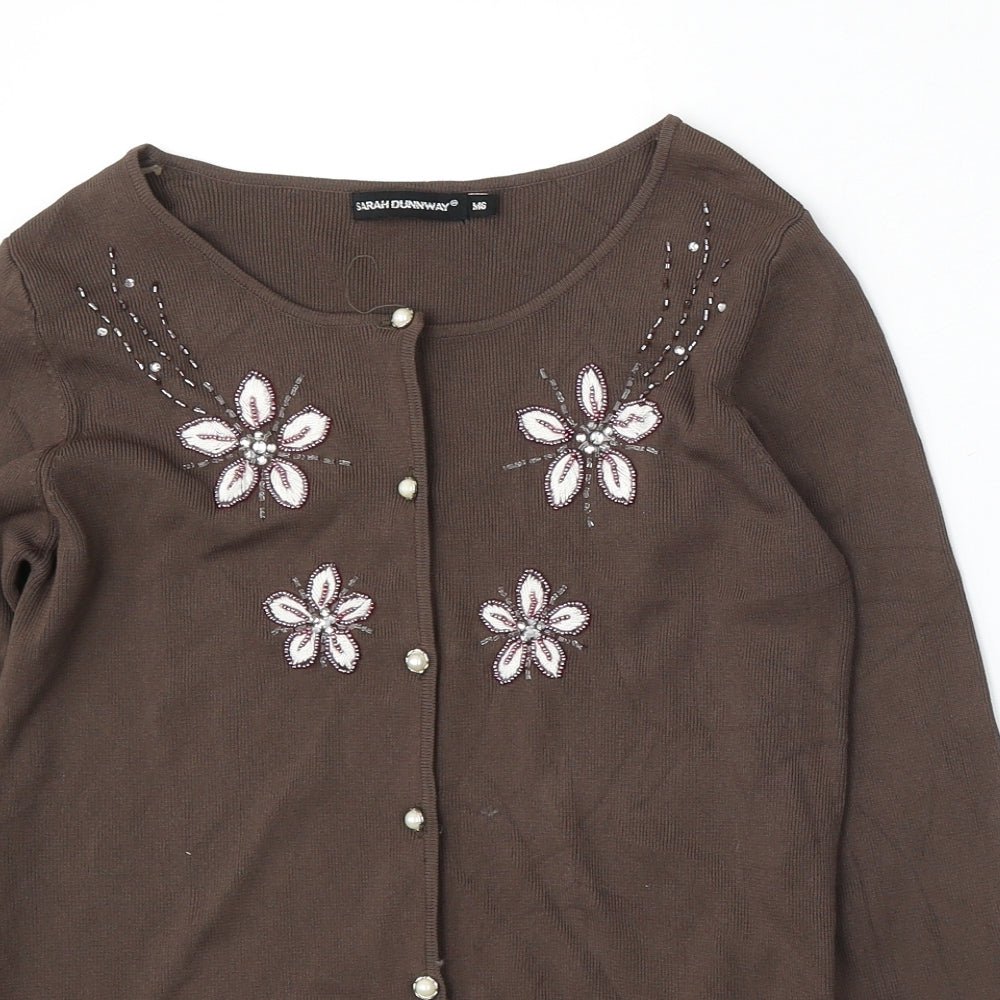 Sarah Dunnway Womens Brown Round Neck  Viscose Cardigan Jumper Size M
