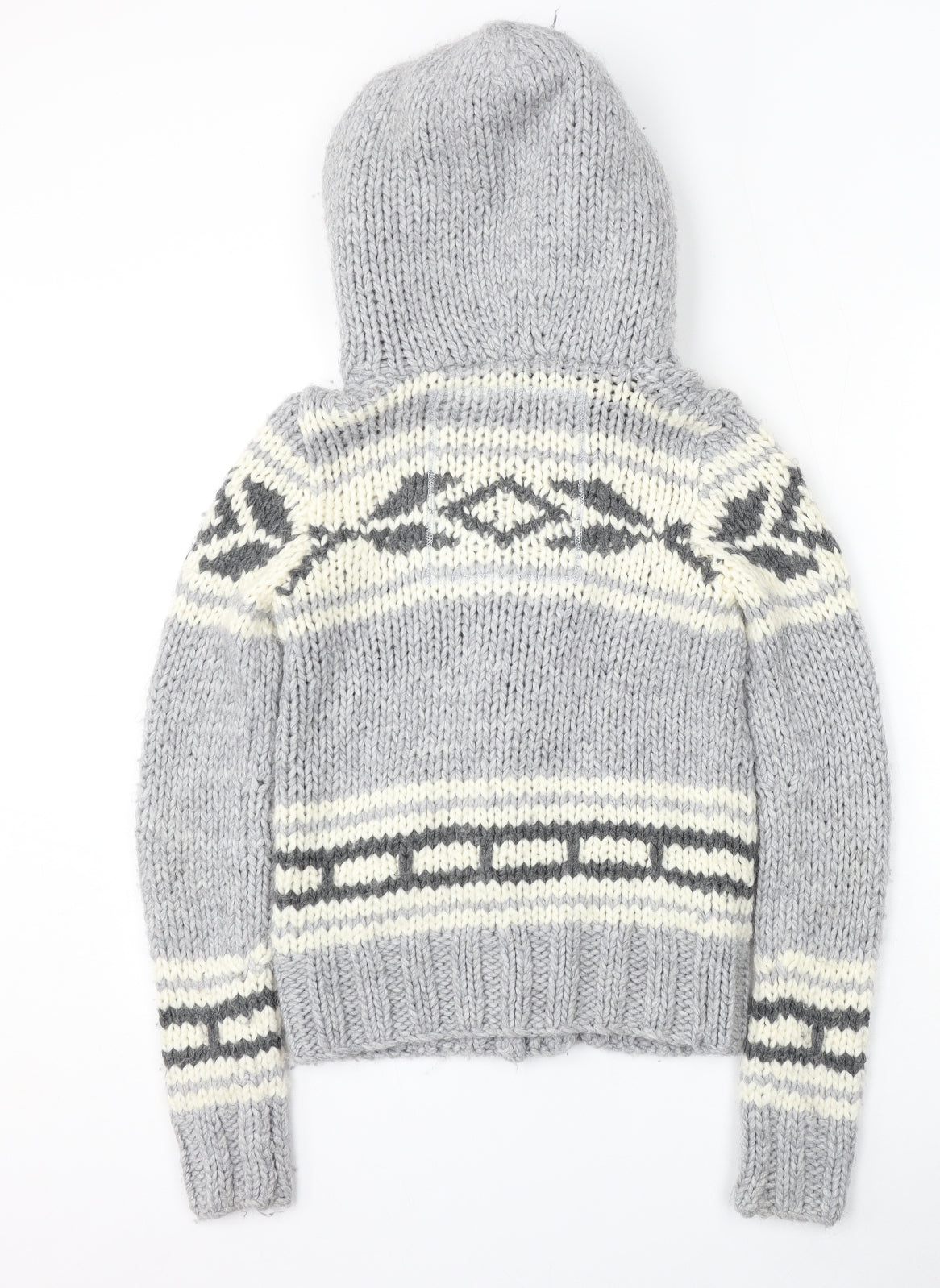 Superdry Mens Grey Round Neck Geometric Acrylic Cardigan Jumper Size XS