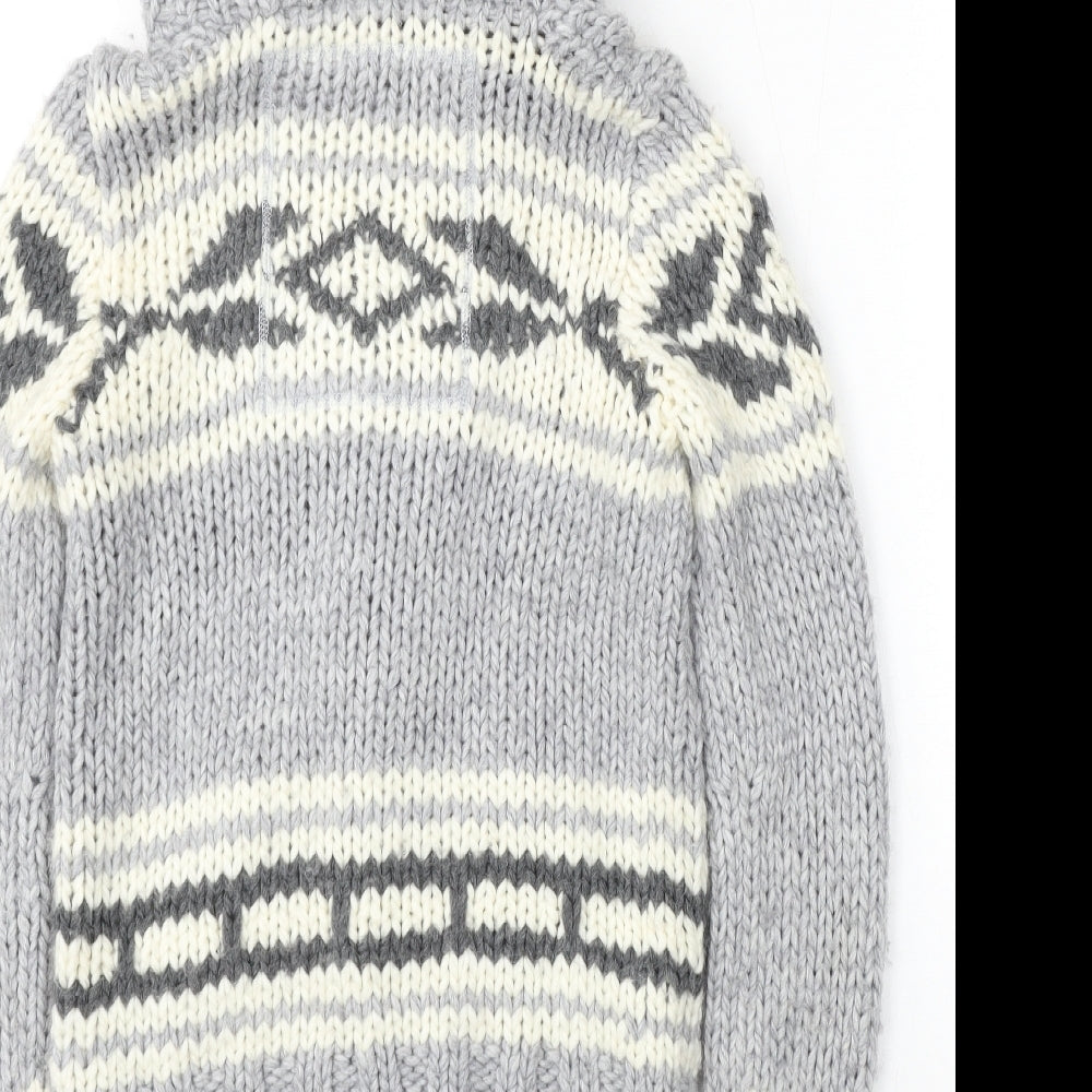 Superdry Mens Grey Round Neck Geometric Acrylic Cardigan Jumper Size XS