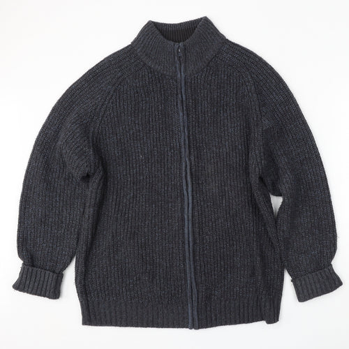 Jackdaw Womens Grey Mock Neck  Acrylic Cardigan Jumper Size XL