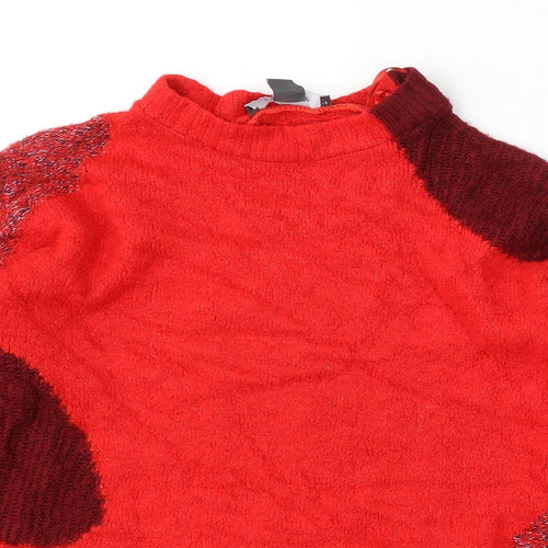 Primark Womens Red Round Neck  Acrylic Pullover Jumper Size S