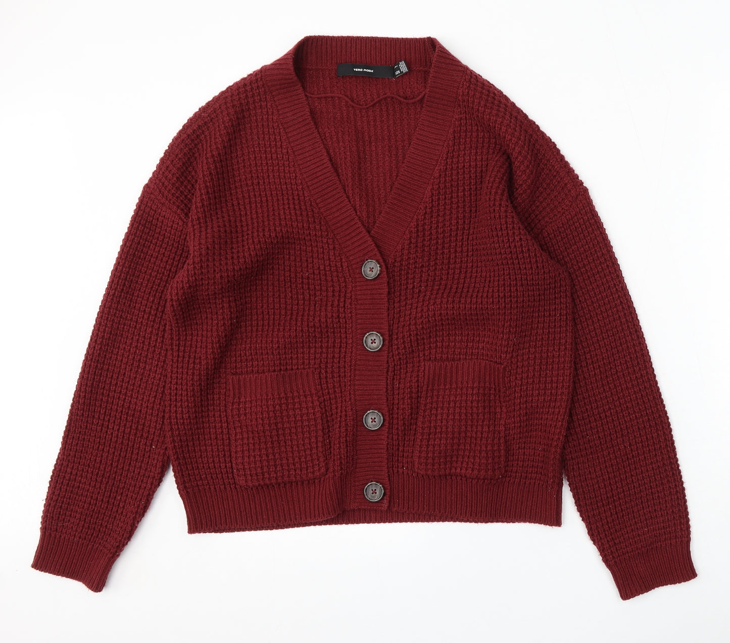 VERO MODA Womens Red V-Neck  Acrylic Cardigan Jumper Size L
