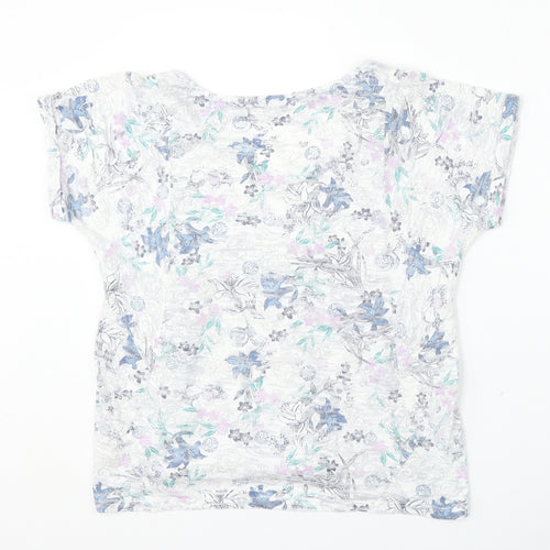 Marks and Spencer Womens White Floral Cotton Basic T-Shirt Size 14 Round Neck