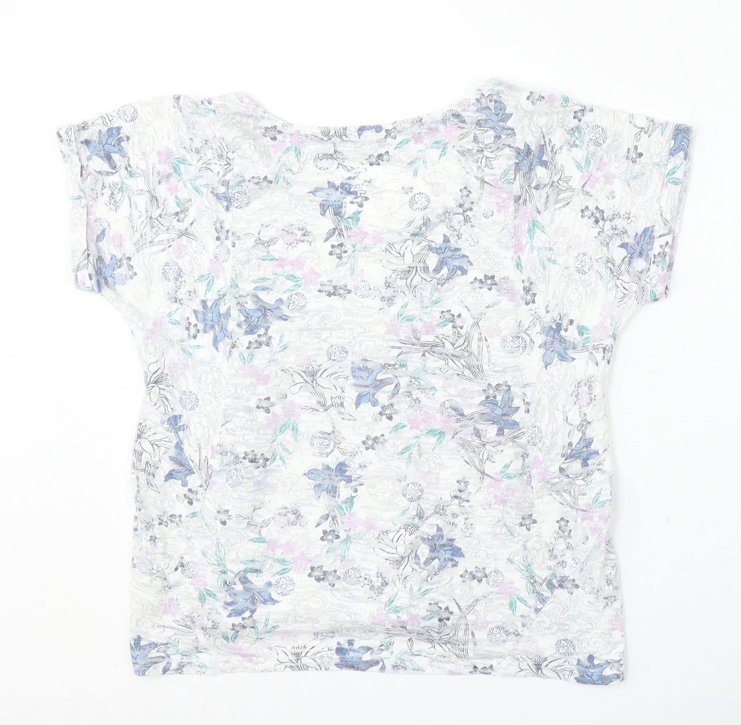 Marks and Spencer Womens White Floral Cotton Basic T-Shirt Size 14 Round Neck