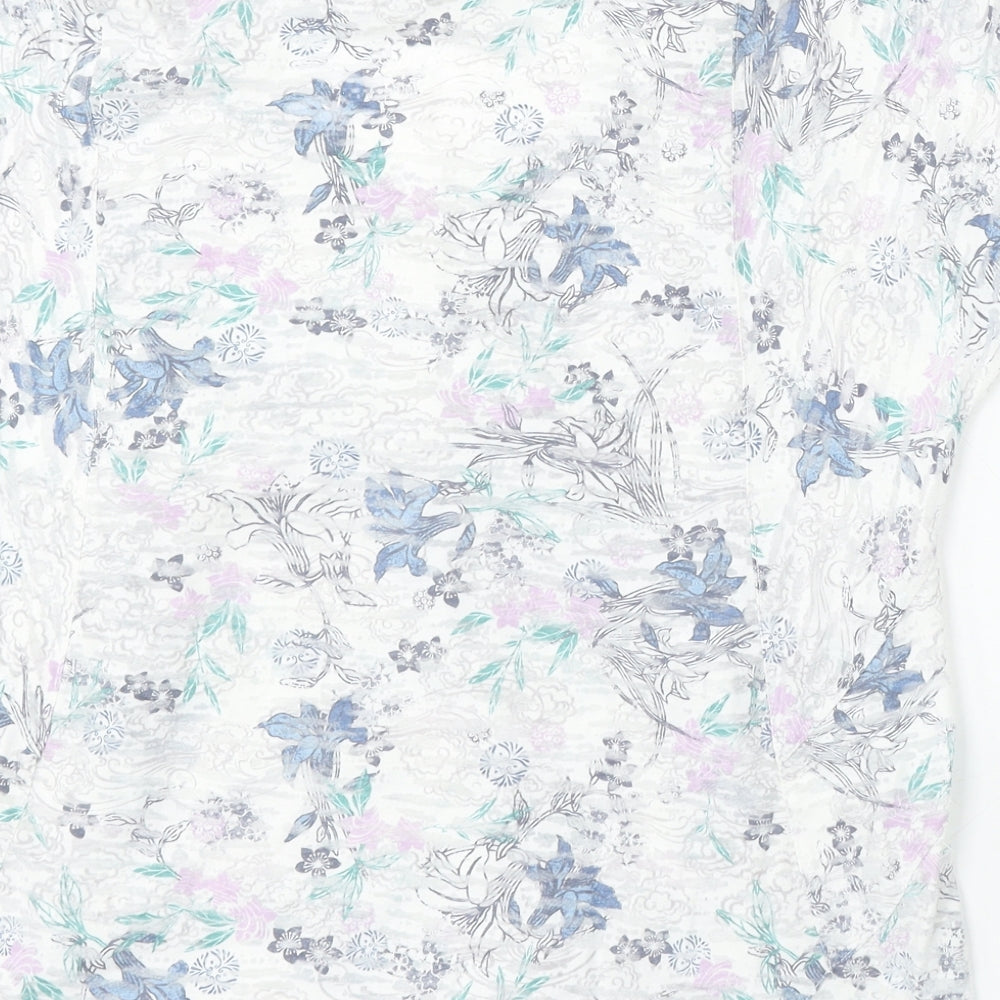 Marks and Spencer Womens White Floral Cotton Basic T-Shirt Size 14 Round Neck