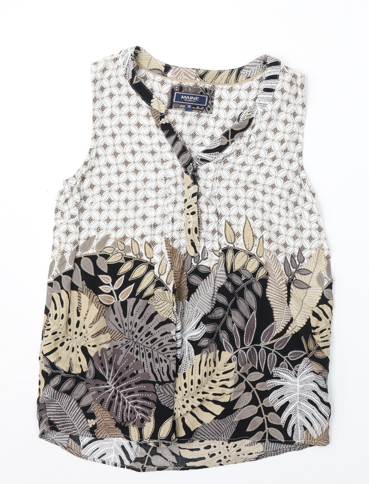 Maine New England Womens Multicoloured Geometric Polyester Basic Tank Size 10 V-Neck