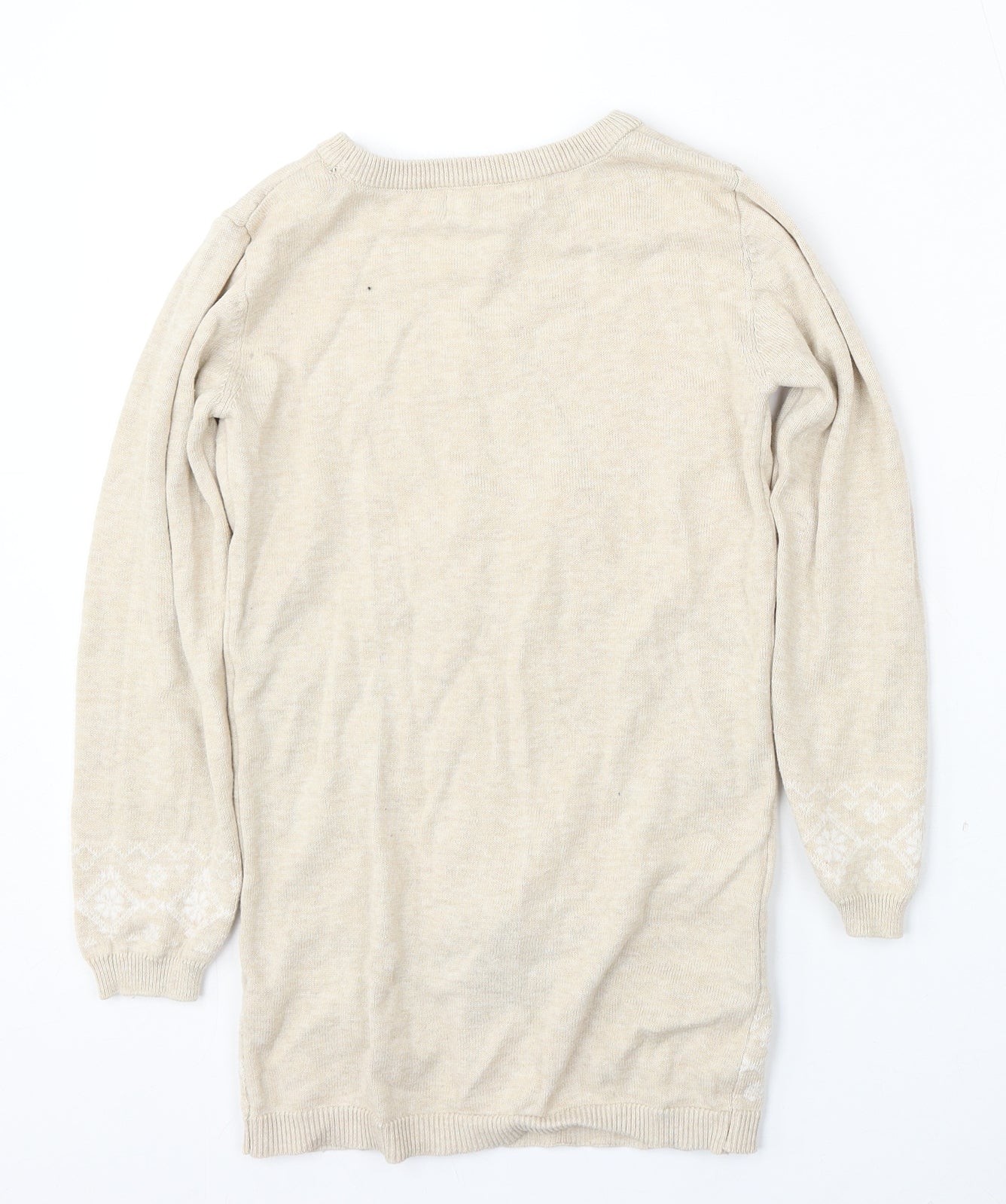 Primark Girls Beige Round Neck  Cotton Pullover Jumper Size 7 Years   - christmas