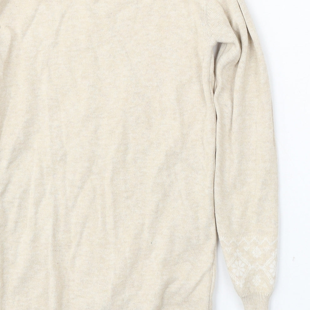 Primark Girls Beige Round Neck  Cotton Pullover Jumper Size 7 Years   - christmas