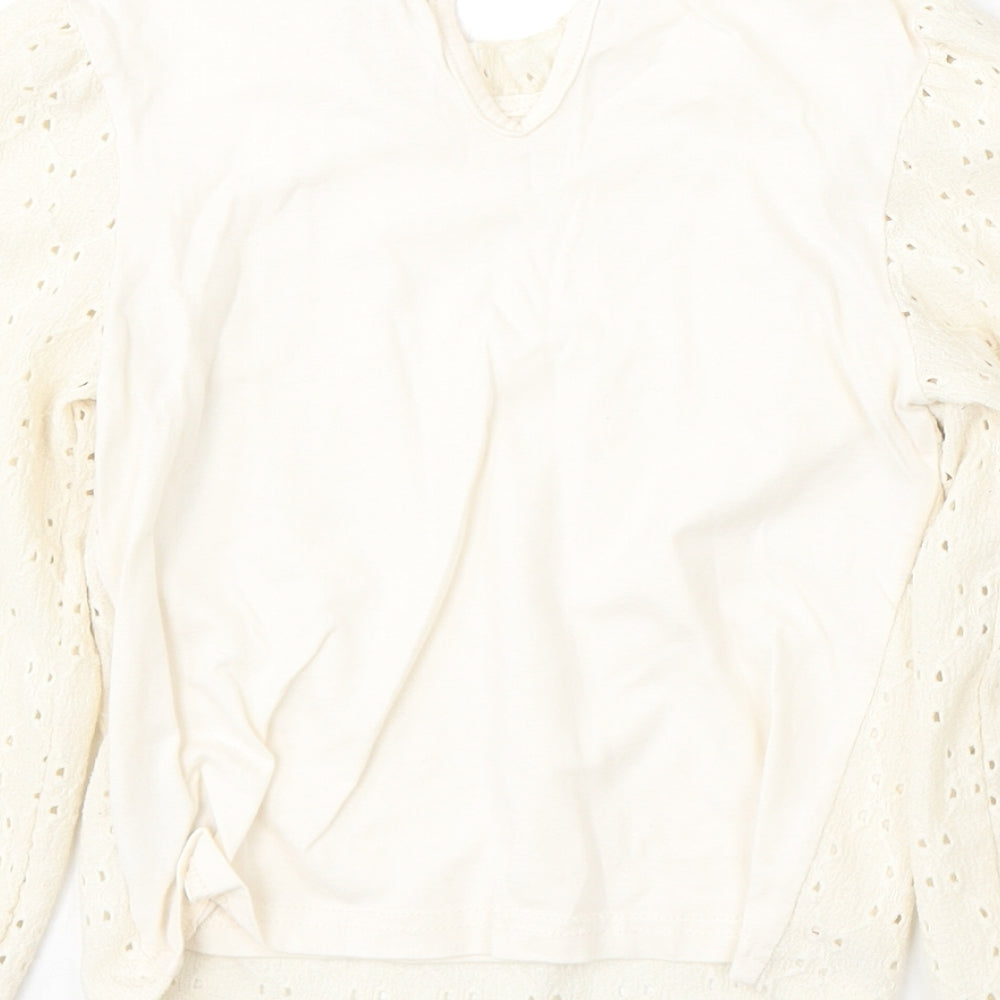 Dunnes Stores Girls Beige Round Neck  Cotton Pullover Jumper Size 7-8 Years