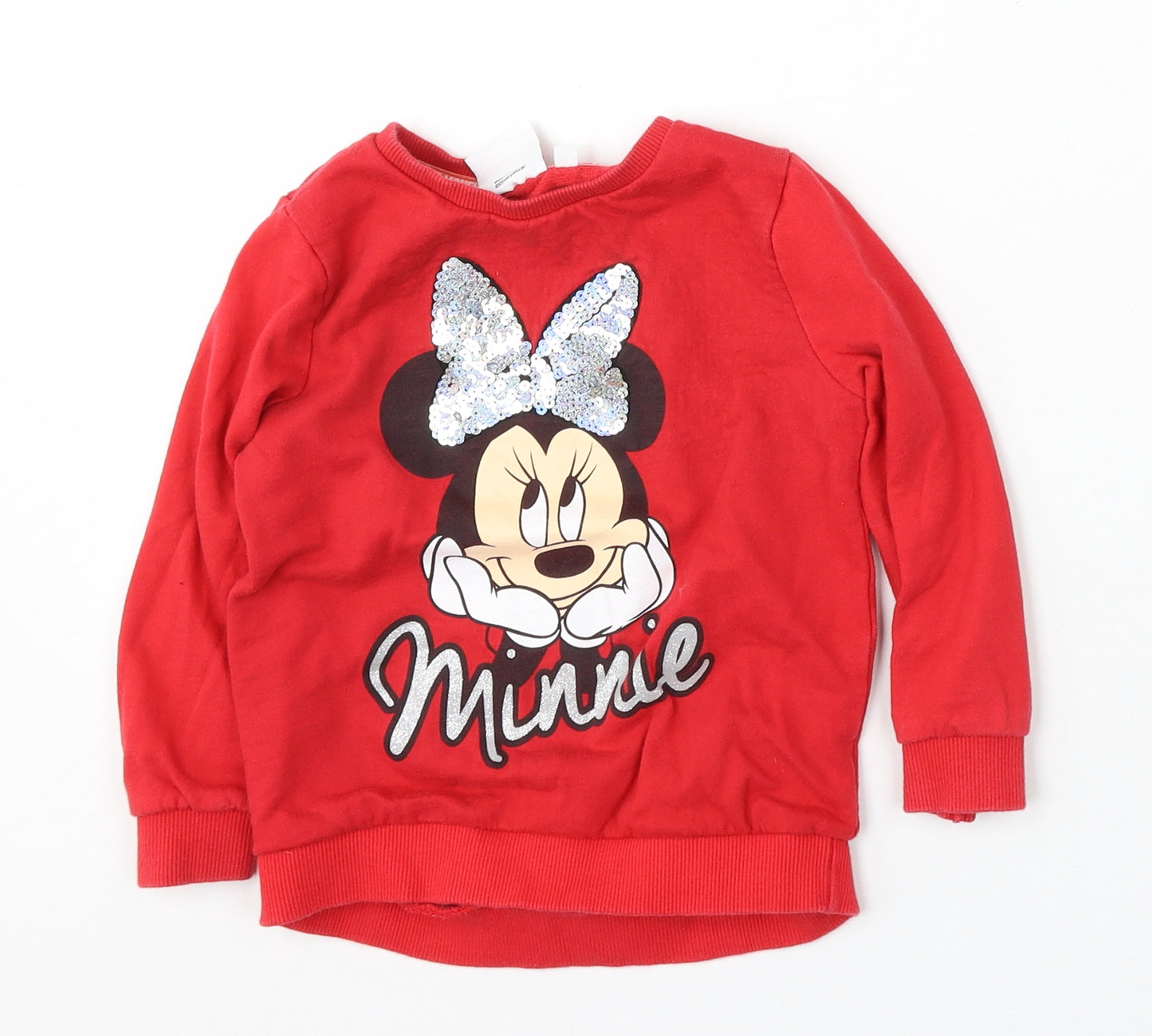 Disney Girls Red Round Neck  Cotton Pullover Jumper Size 4-5 Years