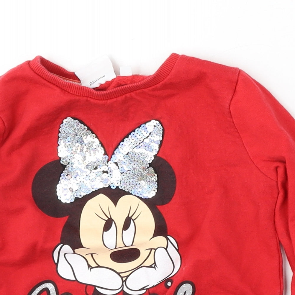 Disney Girls Red Round Neck  Cotton Pullover Jumper Size 4-5 Years