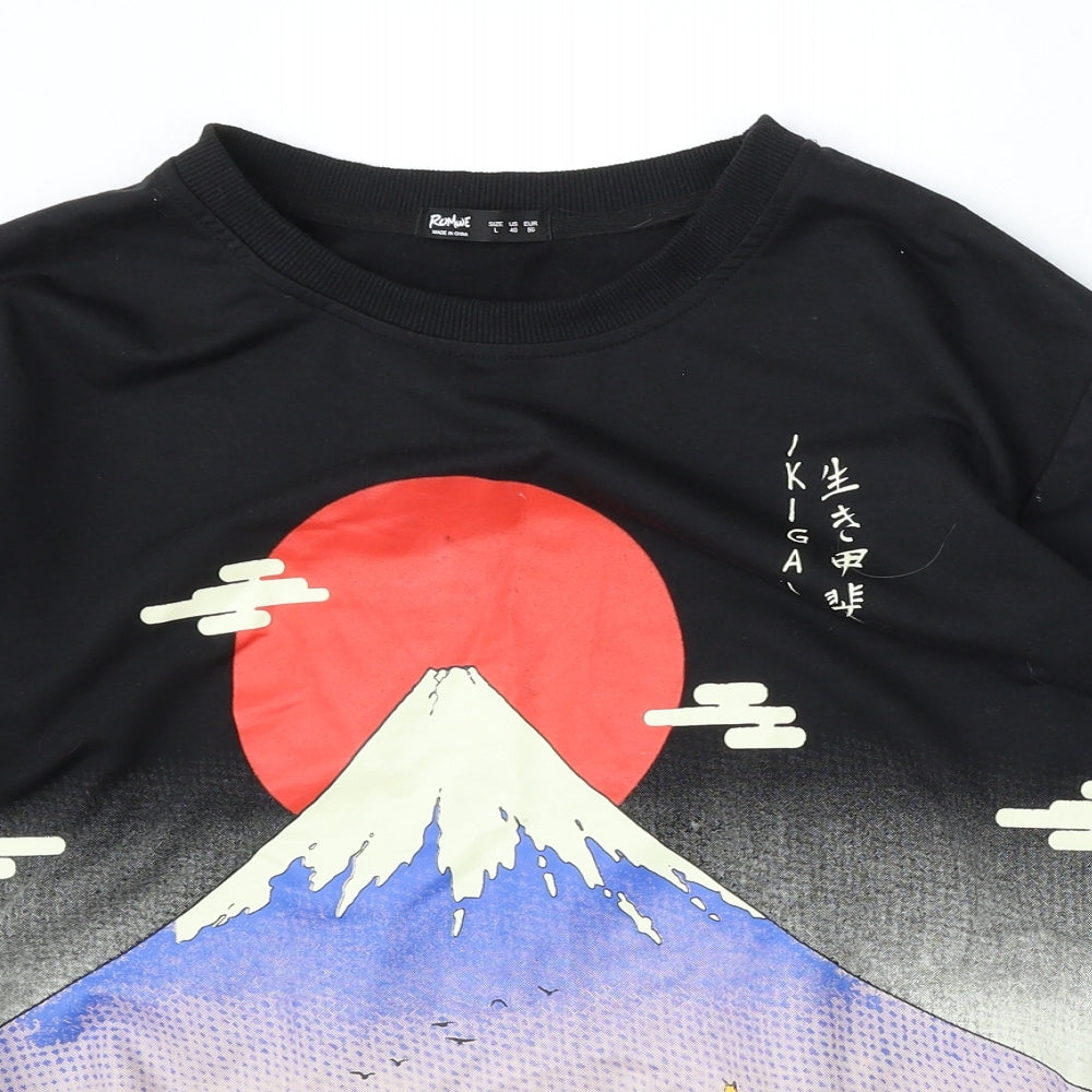 ronwe Womens Black  Polyester Pullover Sweatshirt Size L