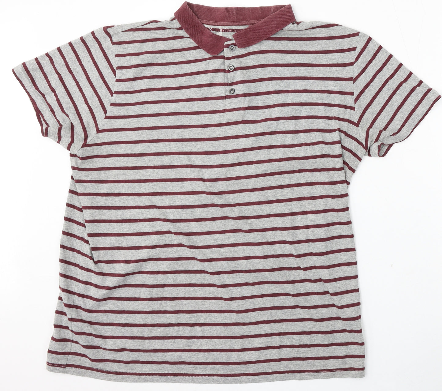 Cedar Wood State Mens Grey Striped Cotton  Polo Size XL Collared Button