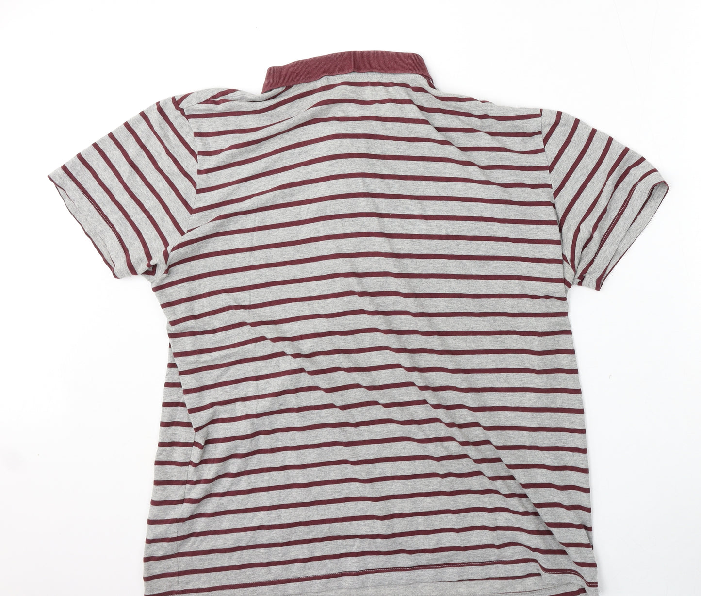 Cedar Wood State Mens Grey Striped Cotton  Polo Size XL Collared Button