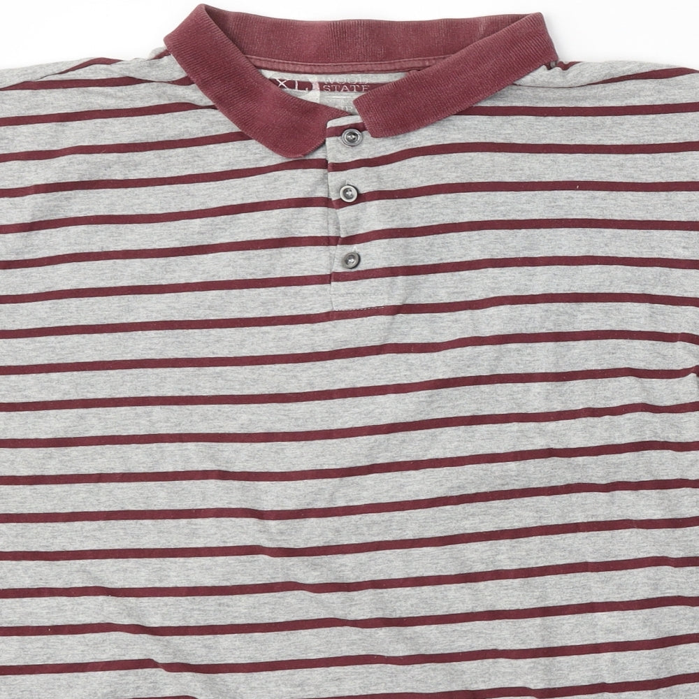 Cedar Wood State Mens Grey Striped Cotton  Polo Size XL Collared Button