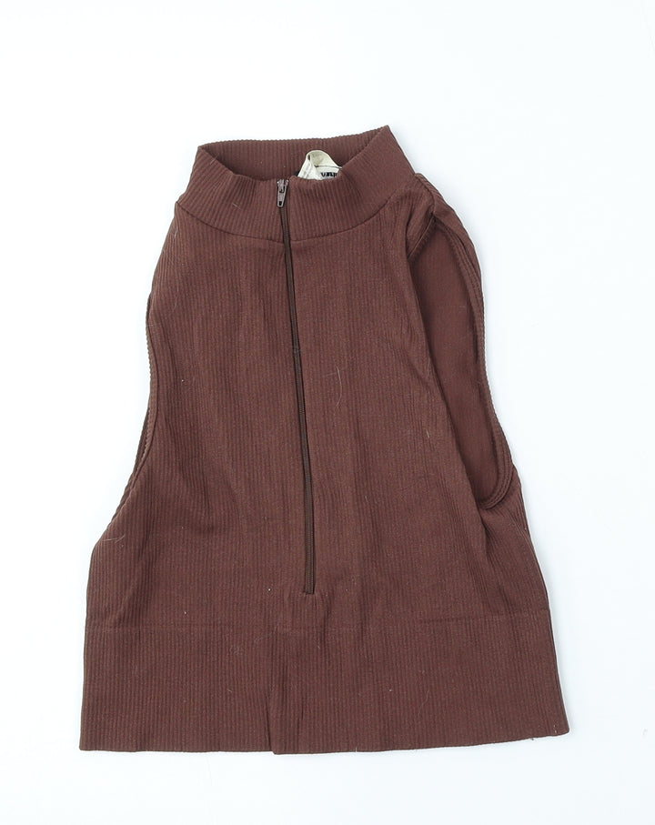 Stradivarius Womens Brown Round Neck  Nylon Vest Jumper Size L