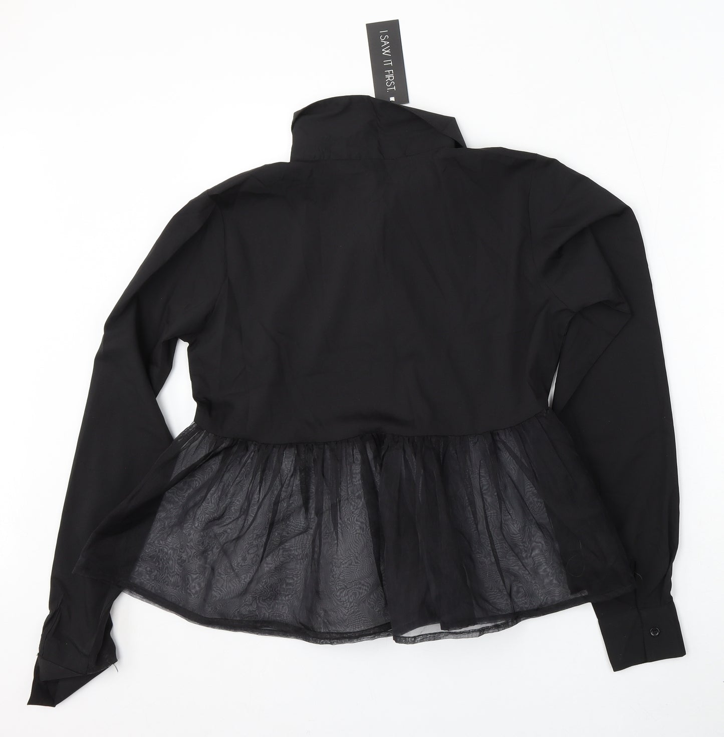 I SAW IT FIRST Womens Black  Polyester Basic Blouse Size 10 Collared
