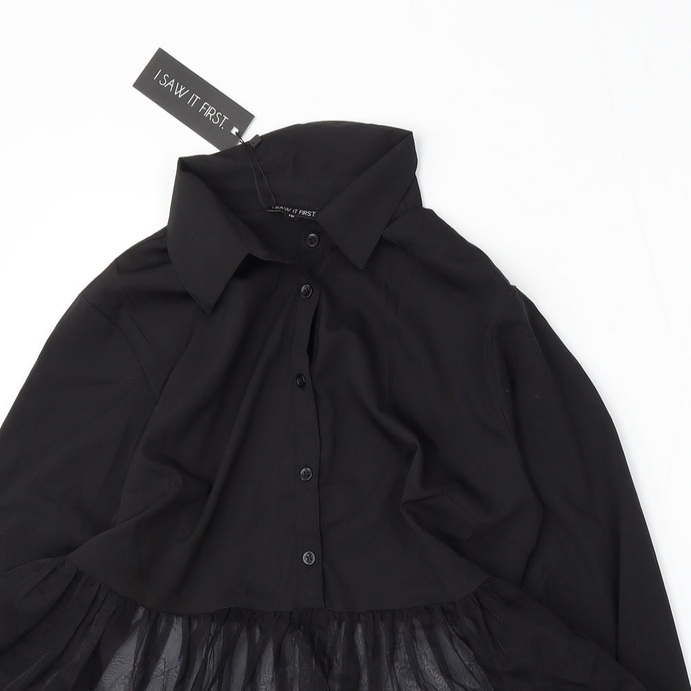 I SAW IT FIRST Womens Black  Polyester Basic Blouse Size 10 Collared