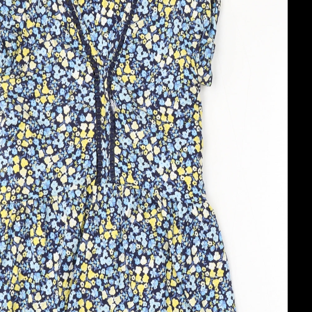 F&F Womens Blue Floral Viscose Sheath  Size 6  V-Neck