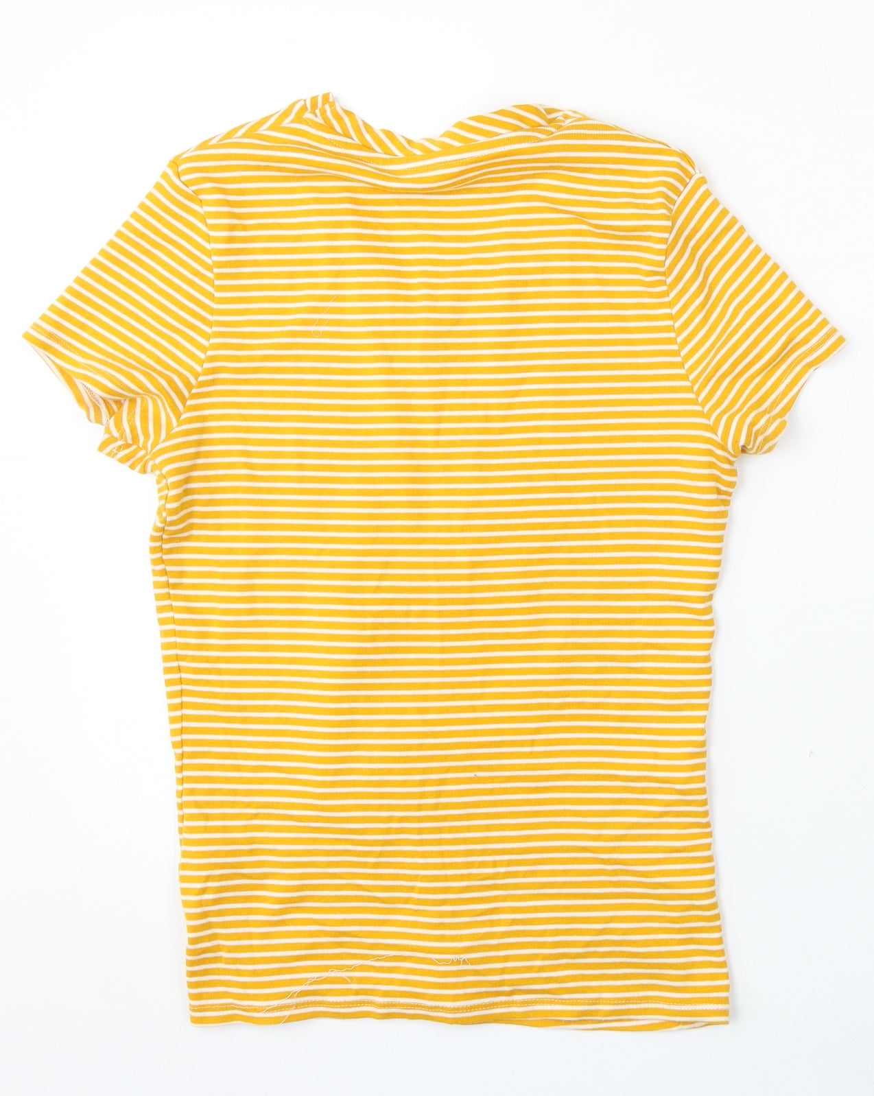 George Womens Yellow Striped Cotton Basic T-Shirt Size 10 V-Neck