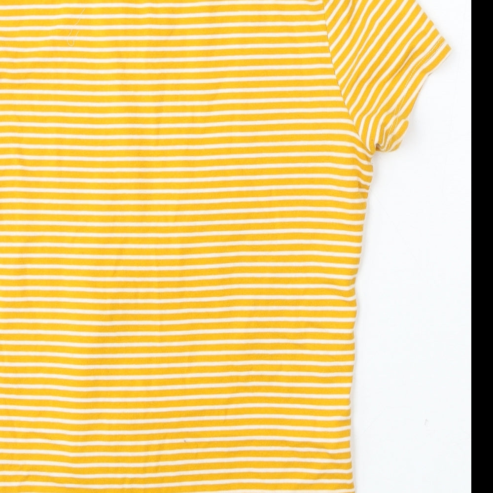 George Womens Yellow Striped Cotton Basic T-Shirt Size 10 V-Neck