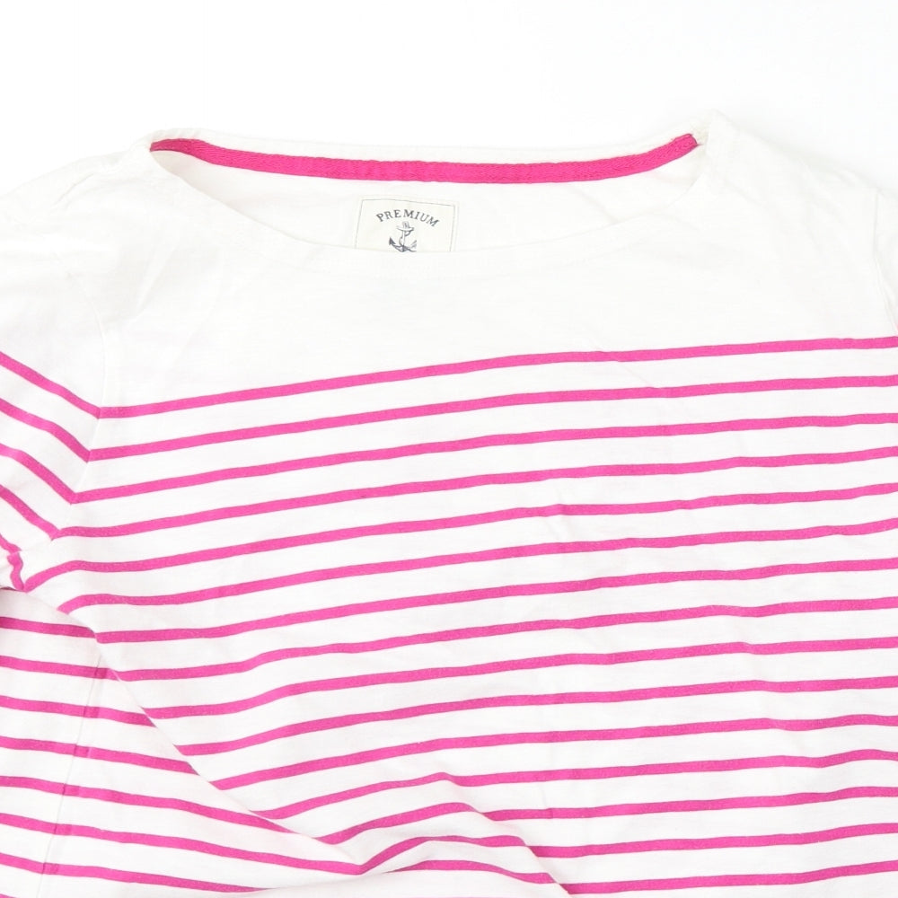 Joules Womens White Striped Cotton Basic T-Shirt Size 14 Round Neck