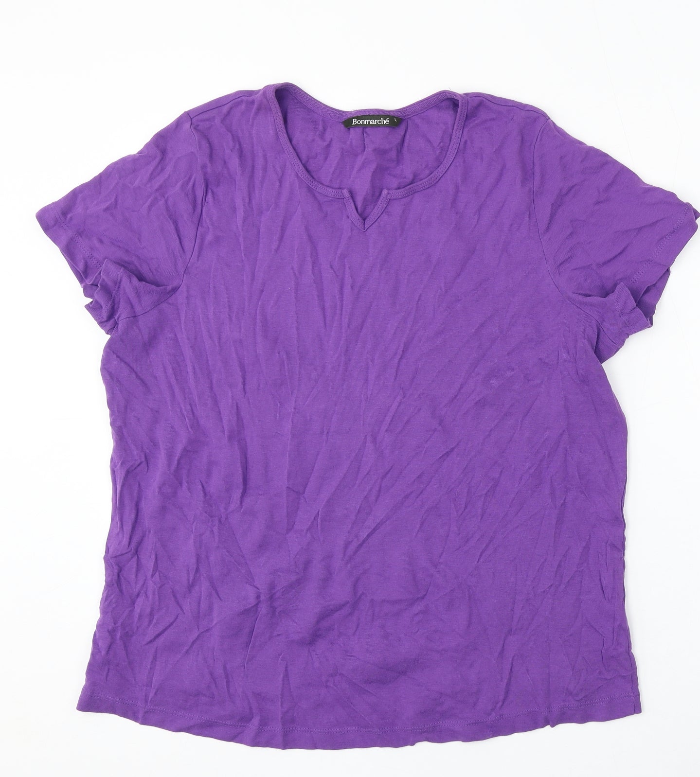 Bonmarché Womens Purple  Cotton Basic T-Shirt Size L V-Neck