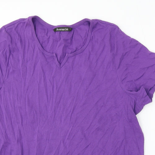 Bonmarché Womens Purple  Cotton Basic T-Shirt Size L V-Neck