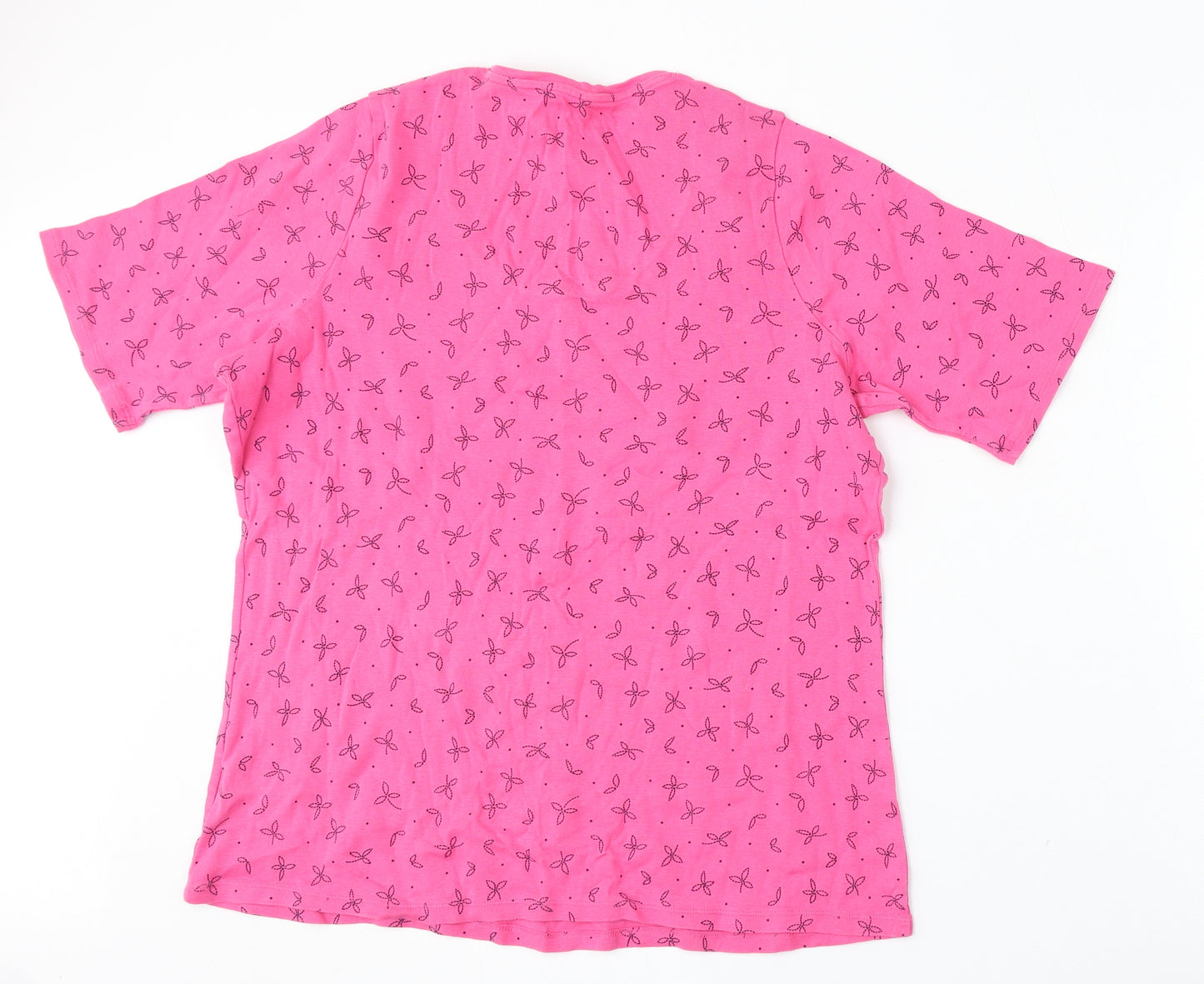 Marks and Spencer Womens Pink Geometric Cotton Basic T-Shirt Size 22 Round Neck