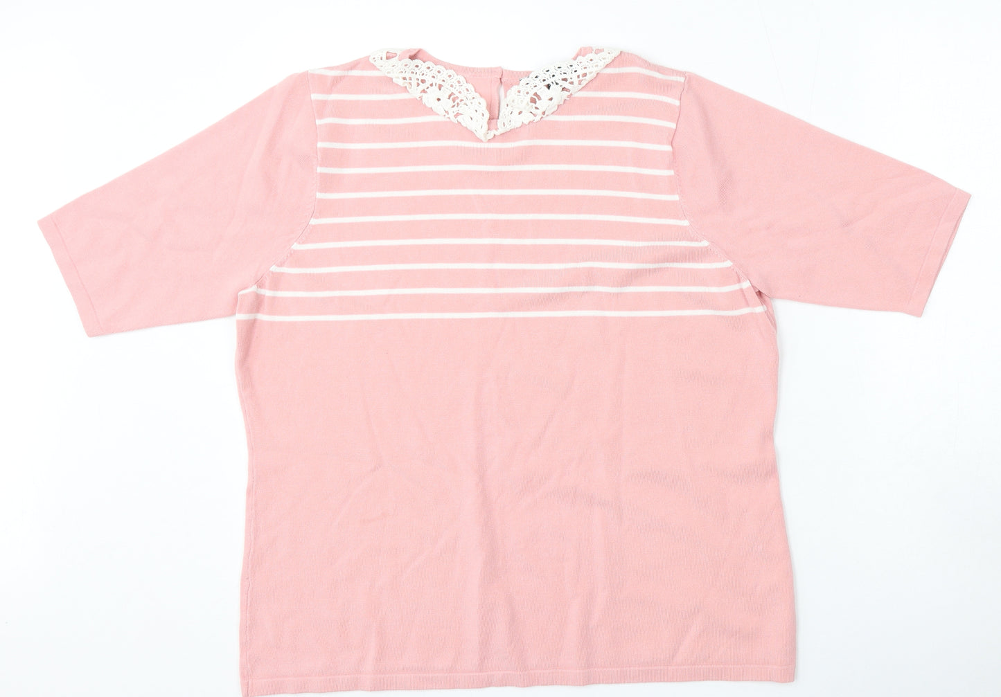 Bonmarché Womens Pink Round Neck Striped Viscose Pullover Jumper Size 20