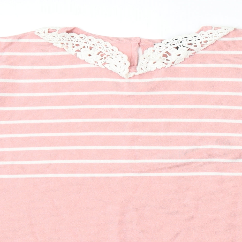 Bonmarché Womens Pink Round Neck Striped Viscose Pullover Jumper Size 20
