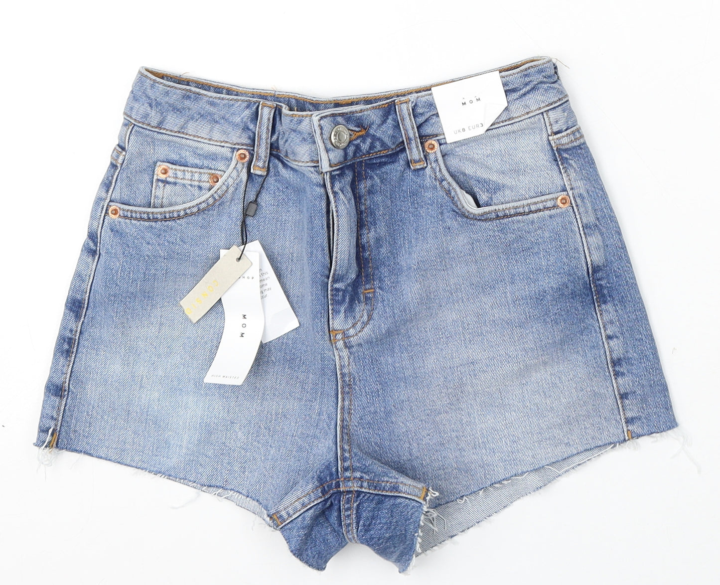 Topshop Womens Blue  Cotton Mom Shorts Size 8 L4 in Regular