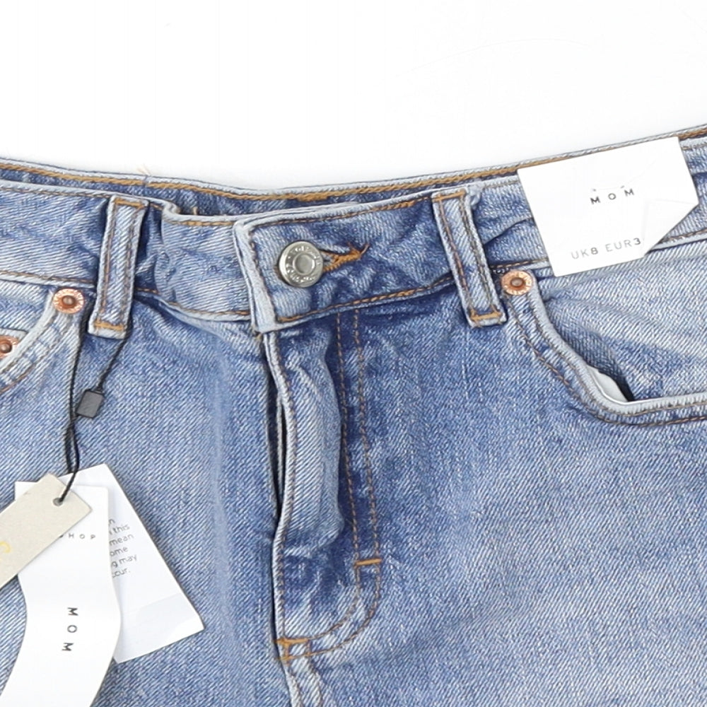Topshop Womens Blue  Cotton Mom Shorts Size 8 L4 in Regular