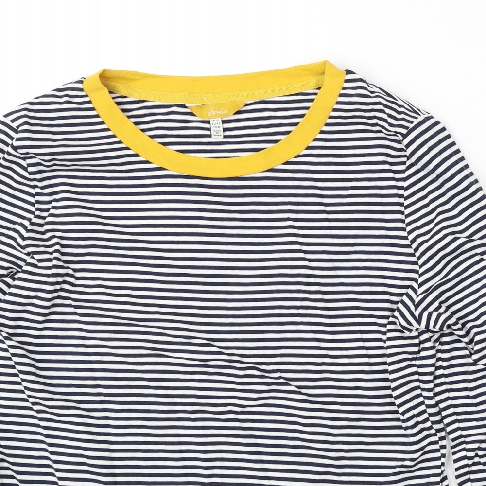 Joules Womens Blue Striped Cotton Basic T-Shirt Size 12 Round Neck