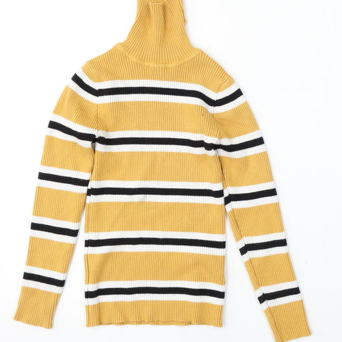 Primark Girls Multicoloured High Neck Striped Viscose Pullover Jumper Size 8-9 Years