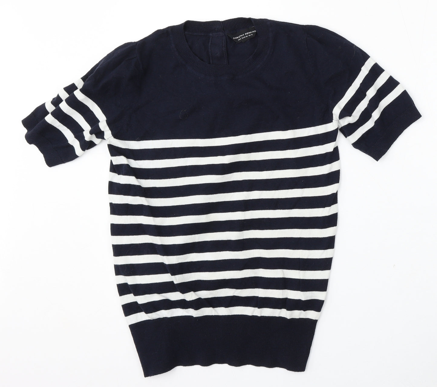 Dorothy Perkins Womens Blue Round Neck Striped Cotton Pullover Jumper Size 12