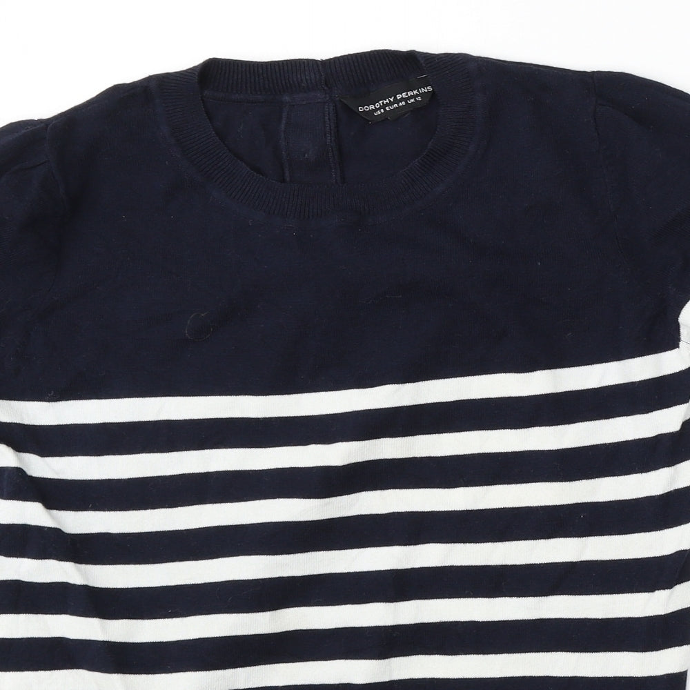 Dorothy Perkins Womens Blue Round Neck Striped Cotton Pullover Jumper Size 12