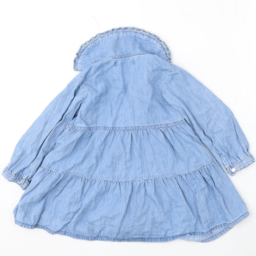 Zara Girls Blue  Cotton Skater Dress  Size 18-24 Months  Round Neck Snap