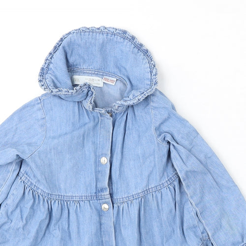 Zara Girls Blue  Cotton Skater Dress  Size 18-24 Months  Round Neck Snap