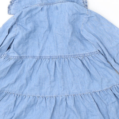 Zara Girls Blue  Cotton Skater Dress  Size 18-24 Months  Round Neck Snap