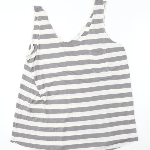 New Look Womens Multicoloured Striped Polyester Basic Tank Size 22 Round Neck