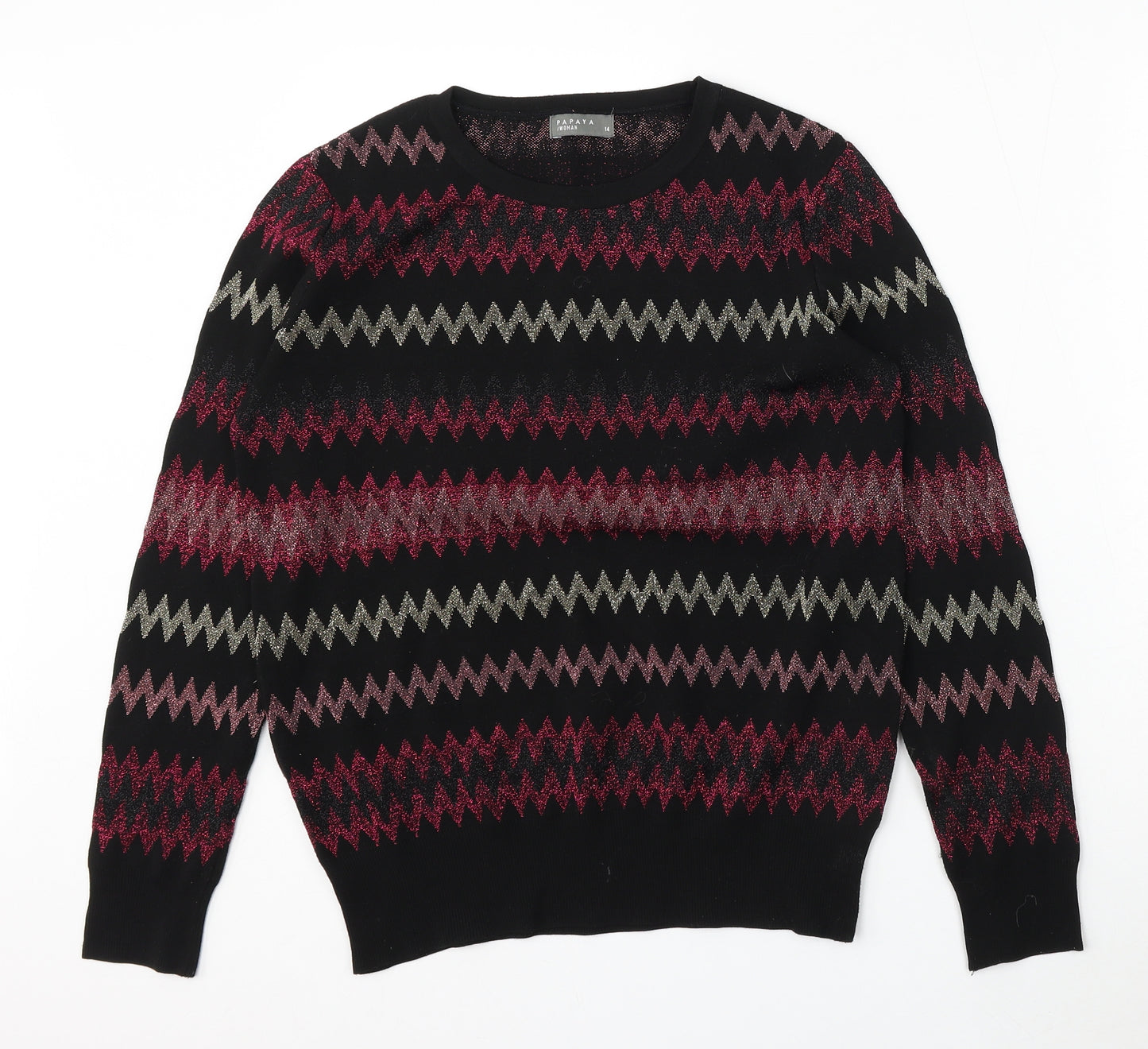 Papaya Womens Multicoloured Round Neck Striped Polyamide Pullover Jumper Size 14