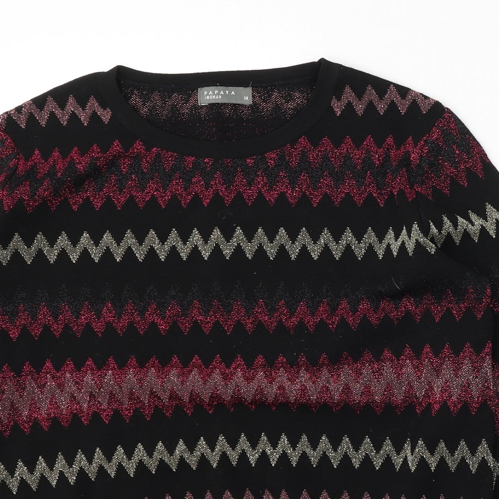 Papaya Womens Multicoloured Round Neck Striped Polyamide Pullover Jumper Size 14
