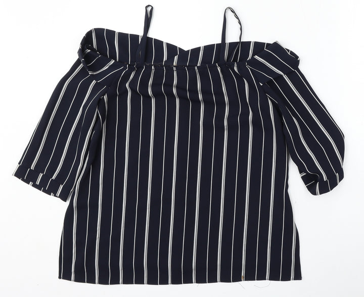 River Island Womens Blue Striped Polyester Basic Blouse Size 8 Round Neck