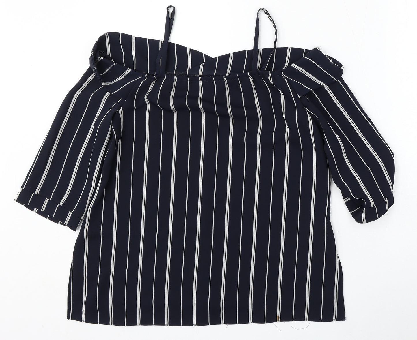 River Island Womens Blue Striped Polyester Basic Blouse Size 8 Round Neck