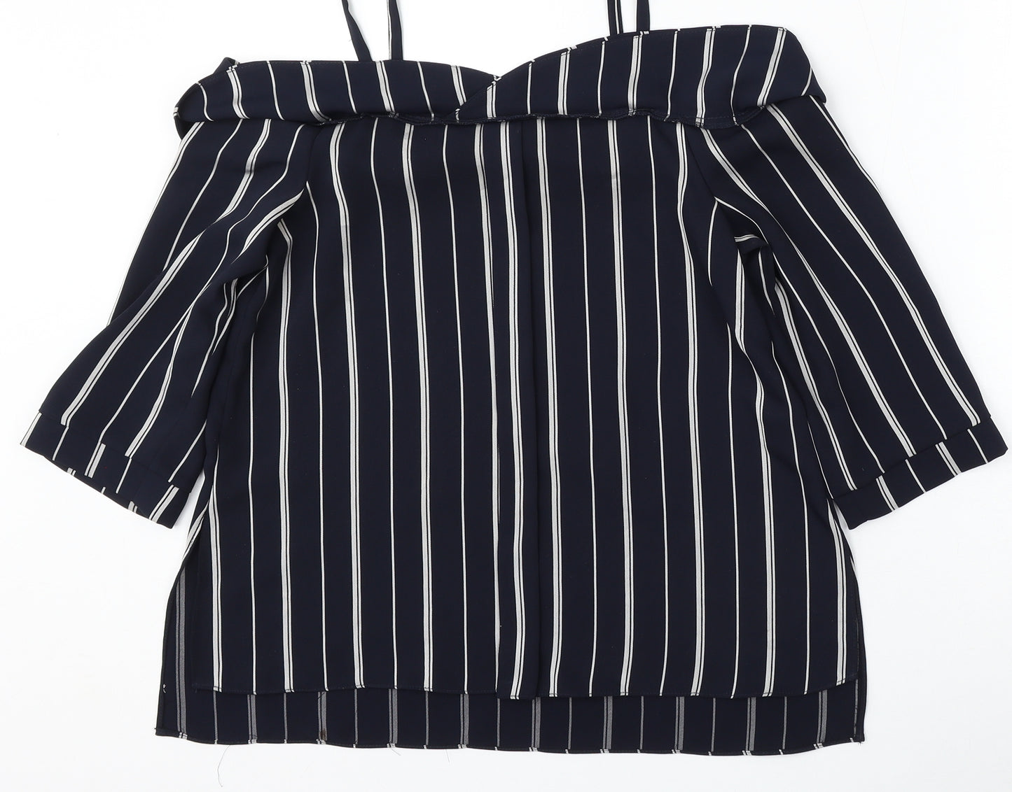 River Island Womens Blue Striped Polyester Basic Blouse Size 8 Round Neck